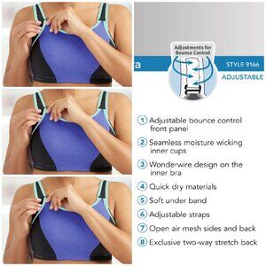 Set of 3! 46F Glamorise SPORT Bra (DOUBLE-LAYER) Wicking (UNDERWIRED) PURPLE NEW